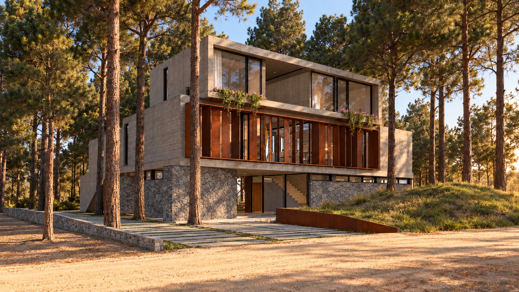 Esquina sudeste · opción piedra Tandil gris