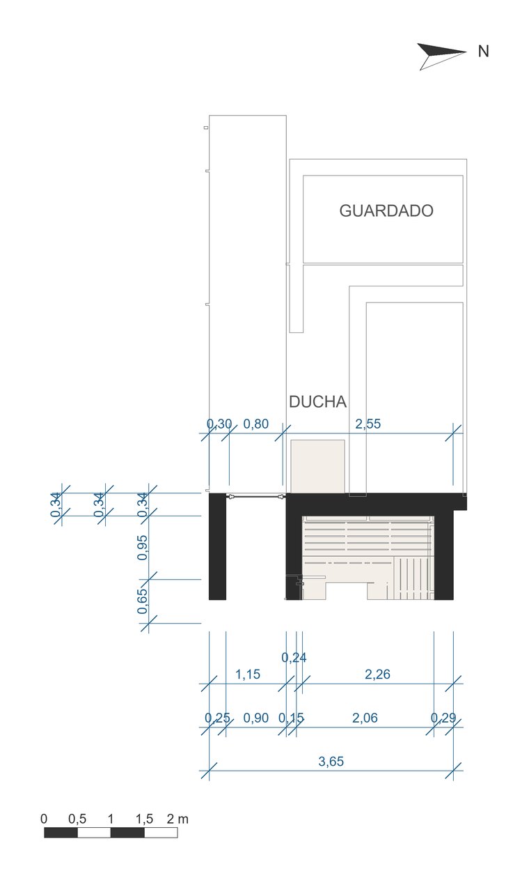 Guardado bajo pileta + Ducha exterior